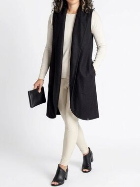 Lost in Layers Black Wool Blend Draped Open Vest Duster L/XL Made in Canada